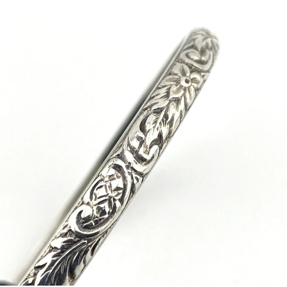 Antique P&H Sterling Silver Forget Me Not Floral Bangle Bracelet Size 7.75